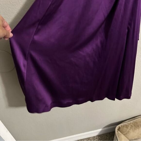 David Meister Purple Satin Strapless Cocktail Midi Dresss Size 4 - Picture 10 of 13